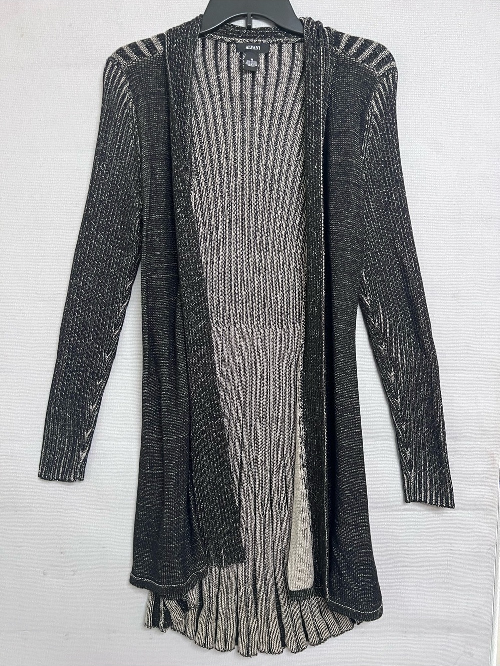 Alfani Black & Silver Marled Open-Front Ribbed Cardigan